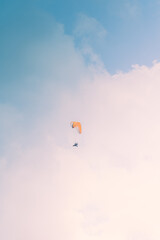 Motor Paraglider flying over sky of Ho Chi Minh City, Vietnam during New Year Festival and National Day