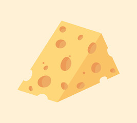 Triangular piece of cheese Flat cartoon Vector. Cheese flat icon. Vector Head of cheese in flat style isolated on yellow background