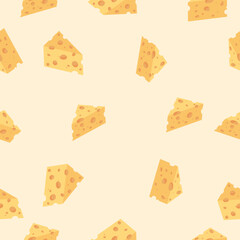 cartoon cheese seamless pattern. Triangular piece of cheese cartoon illustration. Cheese flat icon.