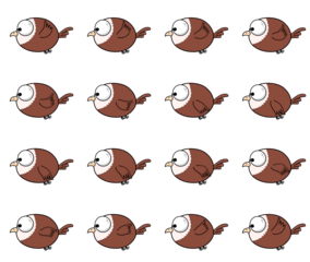 2D Round birds flying animation sheet.2D simple cartoon bird