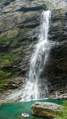 Fototapeta na wymiar The famous Sandiquan Waterfall in Lushan Mountain, Jiujiang City, Jiangxi Province, China, has the reputation of 