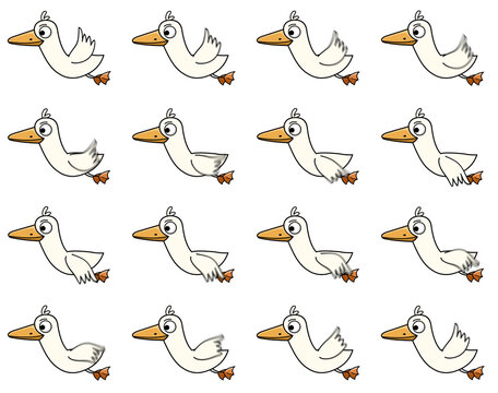 2D Duck bird flying animation sprite-sheet in PNG.