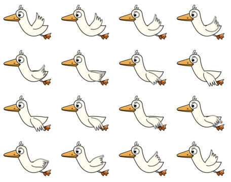 2D Duck bird flying animation sprite-sheet in PNG.