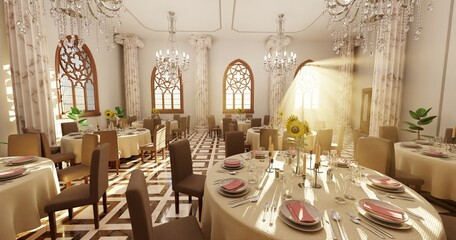 Realistic 3D Render of Restaurant Interior
