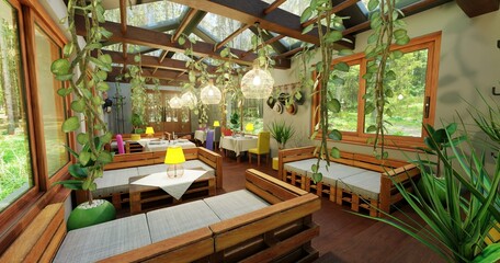 Realistic 3D Render of Restaurant Interior
