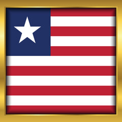 Liberia Flag,Liberia flag golden square button,Vector illustration eps10
