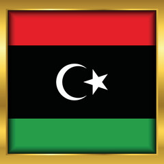 Libya Flag,Libya flag golden square button,Vector illustration eps10.