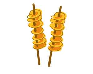 
Potatoes in the form of a spiral on a skewer. Korean street food. Hand drawn doodle.
vector illustration