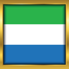 Sierra Leone Flag,Sierra Leone flag golden square button,Vector illustration eps10.
