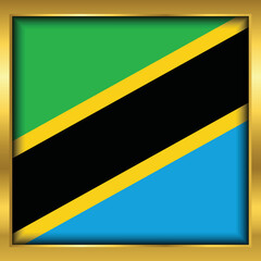 Tanzania Flag,Tanzania flag golden square button,Vector illustration eps10.