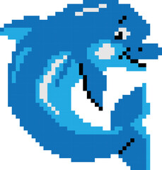 dolphin Pixel Art isolated on white Background. Pixel art. Vector illustration. Pixel design illustration