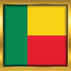 Benin Flag,Benin flag golden square button,Vector illustration eps10.
