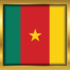 Cameroon Flag,Cameroon flag golden square button,Vector illustration eps10.