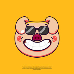 cool cute pig head emoji illustration emoticon. flat design cartoon