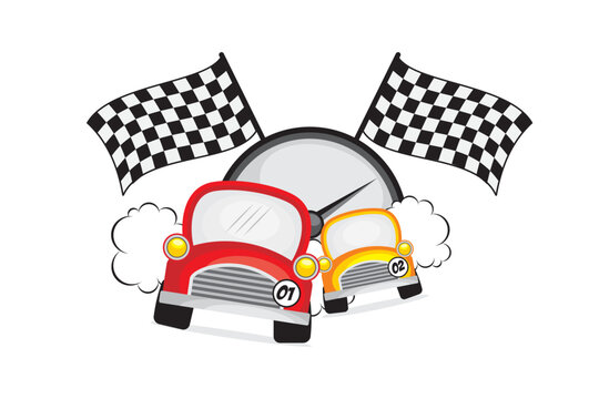 Race car. Car racing championship vector illustration with speedometer and racing flag background