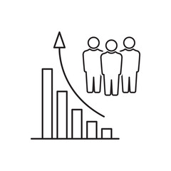 population growth icon, increase social development, global demography, people evolution chart, thin line symbol on white background