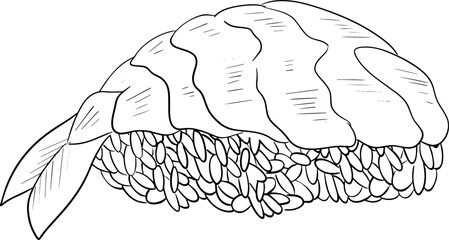 An isolated illustration of Asian food. Line art of goodies. Delicious Doodles.