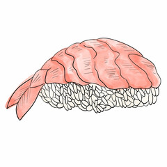 An isolated illustration of Asian food. Pastel watercolor sketch of delicious food