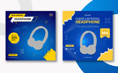 blue color headphone social media banner design! web banner
