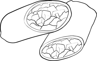 An isolated illustration of Asian food. Line art of goodies. Delicious Doodles.