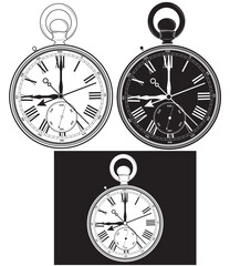 Fototapeta na wymiar Set of Old clock with stopwatch and Roman numerals. Vector illustration.