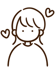 ハートで好意を寄せるシンプルおしゃれな線画女性イラスト