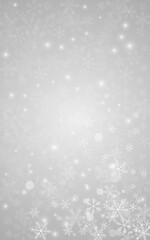 Fototapeta premium Silver Snowfall Vector Grey Background. New Snow