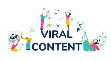 Happy people watching viral content flat style, vector illustration