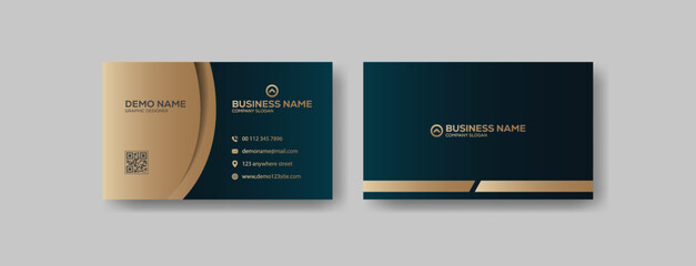 Dark blue and golden modern corporate business card template design. Simple clean creative business card template
