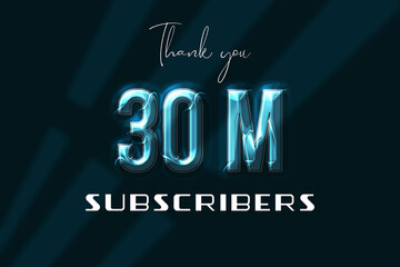 30 Million  subscribers celebration greeting banner with Plastic Design