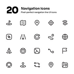 Navigation pixel-perfect line icons suitable for website and mobile apps ui design