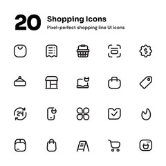 Shopping pixel-perfect line icons suitable for website and mobile apps ui design