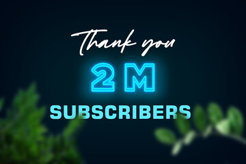 2 Million subscribers celebration greeting banner with Glow Design