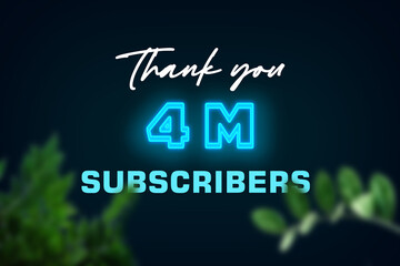 4 Million  subscribers celebration greeting banner with Glow Design