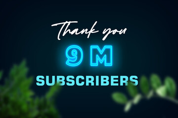 9 Million  subscribers celebration greeting banner with Glow Design