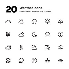 Weather pixel-perfect line icons suitable for website and mobile apps ui design