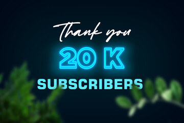 20 K subscribers celebration greeting banner with Glow Design
