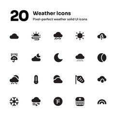 Weather pixel-perfect line icons suitable for website and mobile apps ui design