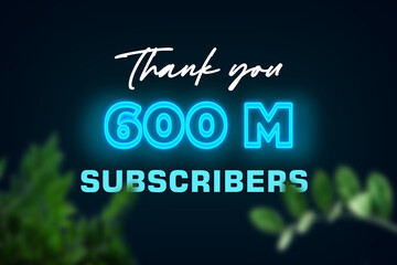600 Million subscribers celebration greeting banner with Glow Design