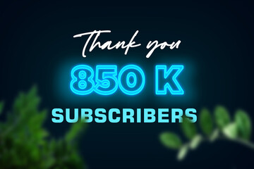 850 K subscribers celebration greeting banner with Glow Design