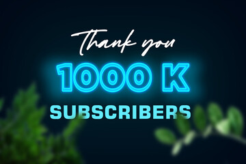 1000 K subscribers celebration greeting banner with Glow Design