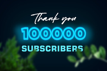 100000 subscribers celebration greeting banner with Glow Design