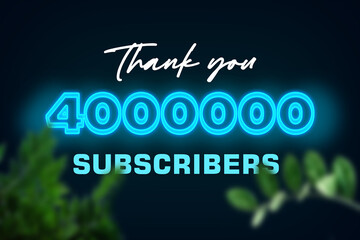 4000000 subscribers celebration greeting banner with Glow Design