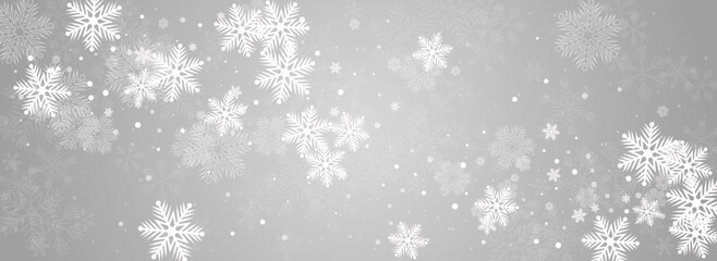 White Snow Vector Panoramic Grey Background.