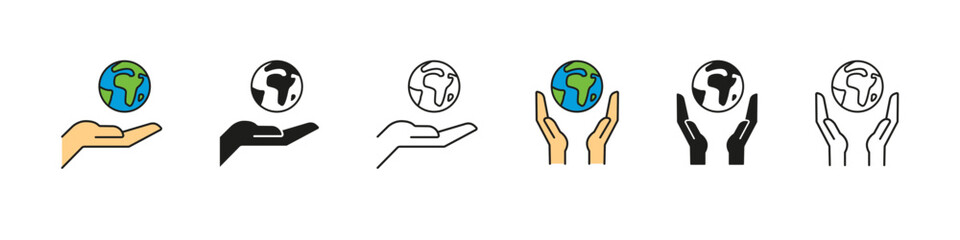 Earth in hands. Save planet icon. Earth day logo. Eco globe sign