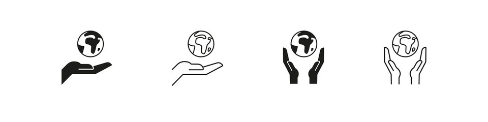 Earth in hands. Save planet icon. Earth day logo. Eco globe sign