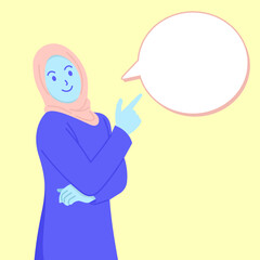 Vector Illustration of Hijab Girl with Balloon Text in flat design with Soft Color Style