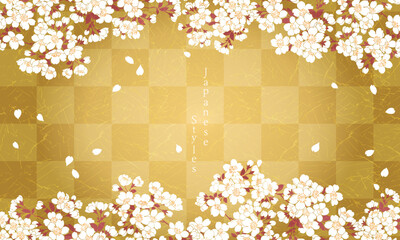 Japanese-style background　日本の春　豪華な金色とさくらの背景　ビンテージフレーム　新年のご挨拶　和柄のデザイン素材