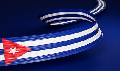 Cuba or Cuban flag wavy abstract ribbon background. 3d illustration.