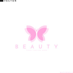 Pink butterfly. Abstract insect logo